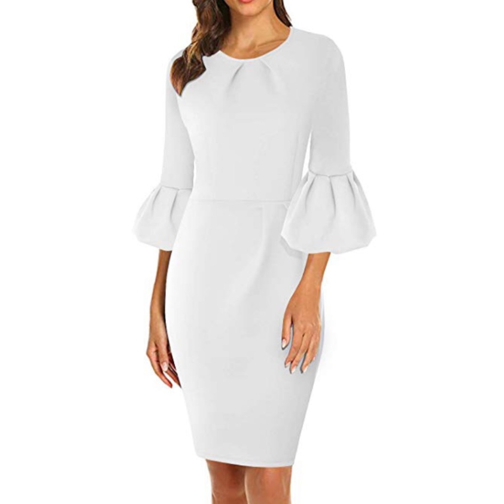 Pleated Bodycon Dress with Flounce Bell Sleeves